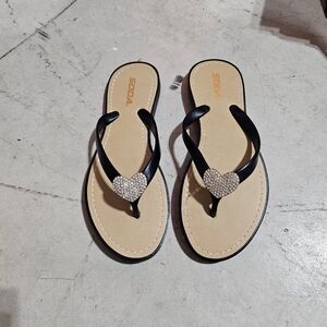 Soda Black Sandals with Sparkling Heart